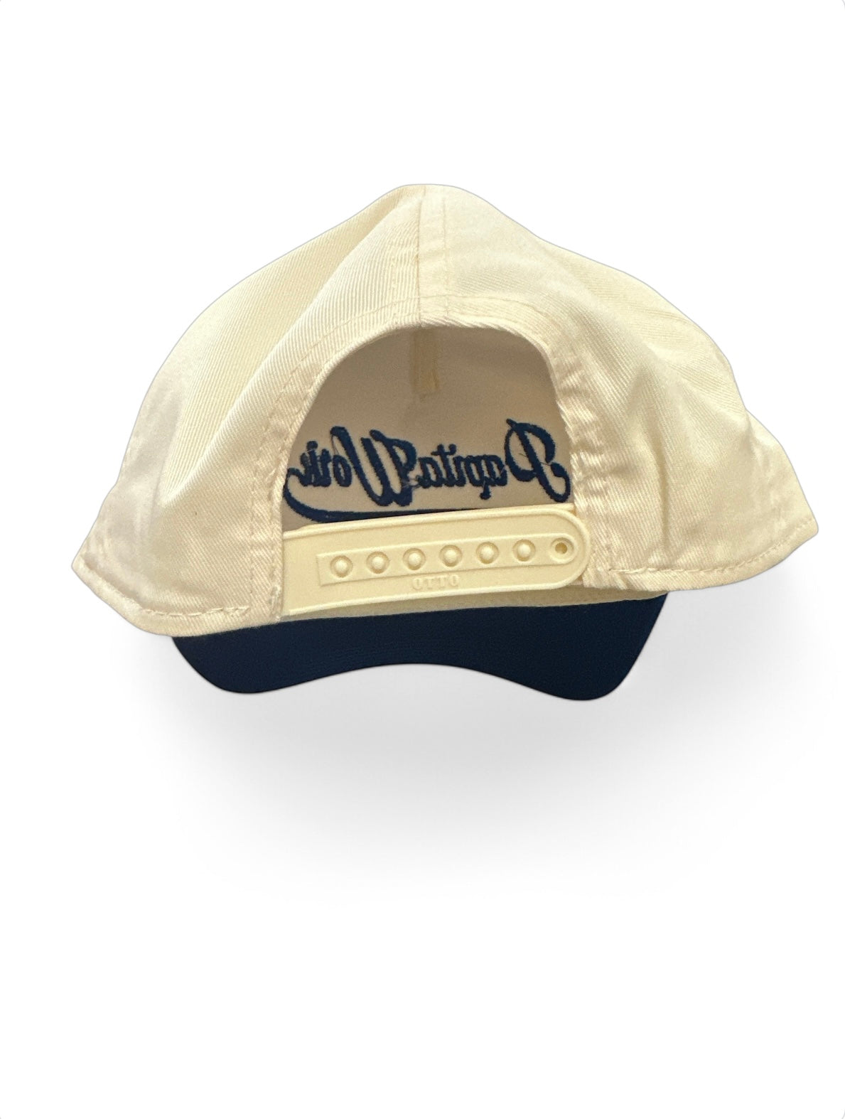 Papita work dodger font cream/blue SnapBack cap